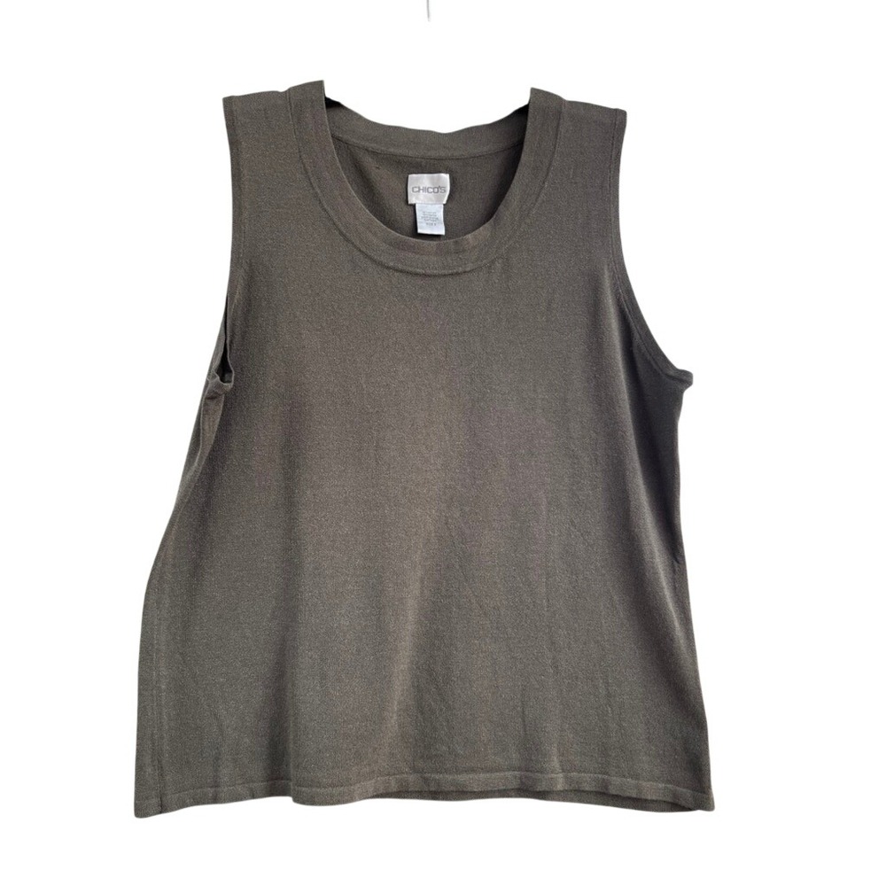 Chicos Sleeveless Knit Shell Top Olive Green Crew Neck Tank Size 3 Large XL